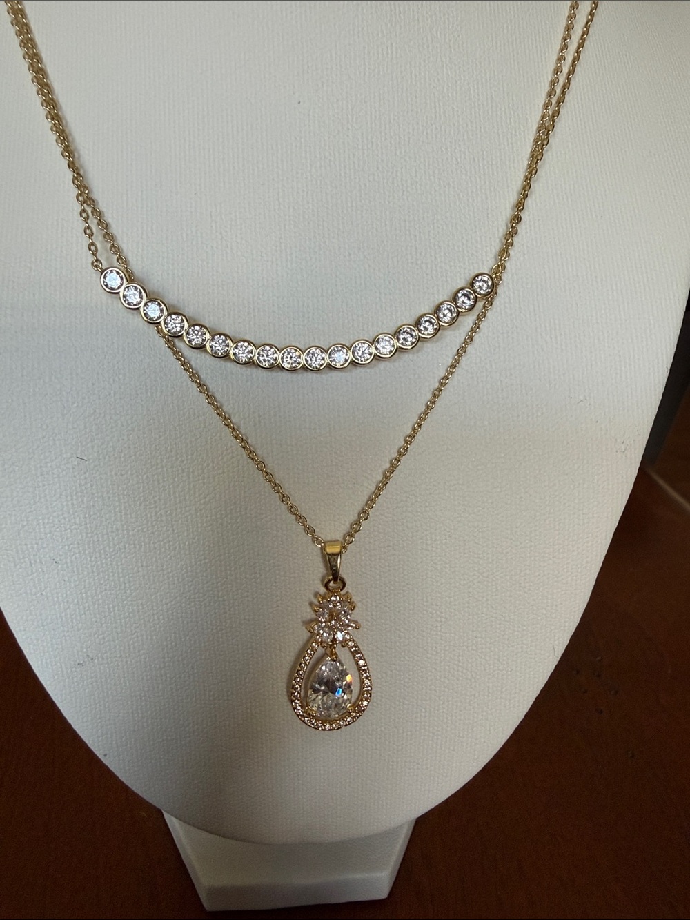 Adina Eden Gold Crystal Layered Teardrop Necklace